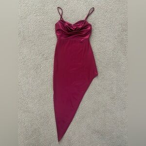 Burgundy Asymmetrical High Slit Dress